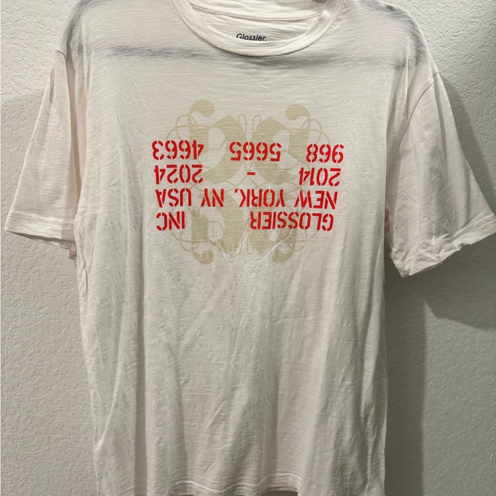 Glossier White Short-Sleeve Tee with Red Logo Print